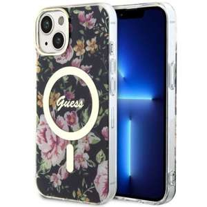 Husa iPhonecase MagSafe Guess GUHMP14SHCFWSK 14 6.1" negru/negru Floare tare Flower Case