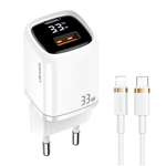 Încărcarea USAMS. 1xUSB-C+1xUSB T46 33W PD3.0 +QC3.0 Fast Charging +cablu U63 USB-C/Lightning white/alb