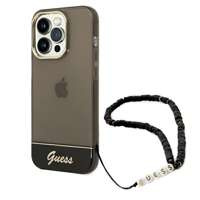 Husa Apple iPhone GUESS 14 Pro Translucent Pearl Strap negru Hardcase