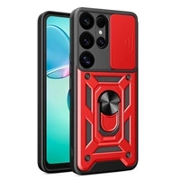Husă Hybrid Armor Camshield cu capac pentru cameră și inel metalic pentru Samsung Galaxy S25 Ultra - roșu
