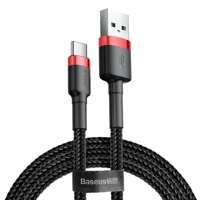 Baseus Cafule Cablu de nailon de înaltă rezistență USB / USB-C QC3.0 3A 1M cablu negru-roșu (CATKLF-B91)