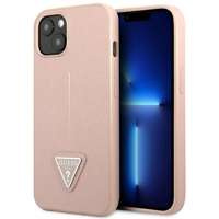 Husa Apple iPhone GUESS 14 Saffiano triunghiular cu logo roz tarecase