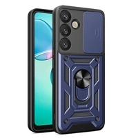 Husă Hybrid Armor Camshield cu capac pentru cameră și inel metalic pentru Samsung Galaxy S25+ - albastru