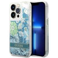 Husa Apple iPhone Liquid Glitter GUESS 14 Pro Flower Green Hardcase