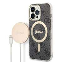 Kit Husa Guess Case+ Încărcător iPhone 13 Pro Max negru/negru Hard case 4G Print MagSafe