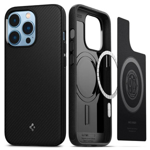 Husa Spigen iPhone 13 Pro Mag Armor MagSafe MATTE Negru Case + Folie sticla Spigen Glas.tr Slim