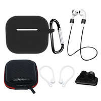 Kit Silikonou husa AirPods 3 + carcasă / clemă pentru ureche / strap pentru gât / suport pentru strap ceas / carabină | negru
