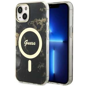 Husa iPhonecase MagSafe Guess GUHMP14MHTMRSK 14 Plus 6.7" negru/negru dur Golden Marble Case