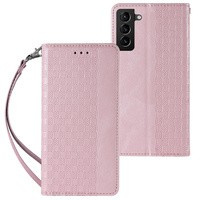 Magnet Strap Case husa  pentru Samsung Galaxy S22+ (S22 Plus) portofelul de acoperire + mini lanyard pandantiv roz