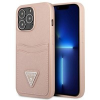 Husa GUESS Apple iPhone 13 13 Pro Saffiano Triangle Logo Cardslot Pink Hard Pinkcase