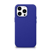 Case husa iPhone mag MagSafe iCarer Litchi Premium Leather 14 Pro netic din piele cu albastru închis (WMI14220710-DB)