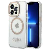 Husa Apple iPhone MagSafe GUESS 14 Pro Max Max Metal Outline Gold Hardcase