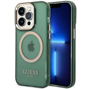 Husa Guess GUHMP14LHTCMA iPhone 14 Pro 6.1" verde/kaki hard case Gold Outline Translucent MagSafe Case