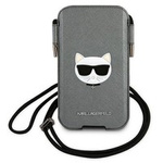 Geantă de mână KARL LAGERFELD Telegon 6.7 Saffiano Iconic Choupette Head Grey Hardcase