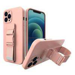 Coardă case gel husa cu lanț lanyard lanyard lanyard sac iPhone XR roz