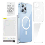 Husa protecție Baseus Mag  netic Crystal Clear pentru iPhone 13 Pro (transparent) + folie sticla + kit de curățare