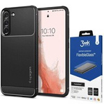 Spigen Galaxy S22 Rugged Armor Husa MATTE Negru + Szkło 3mk Sticlă flexibilă 