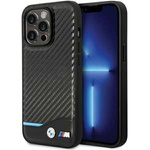 Husa BMW BMHCP13L22NBCK iPhone 13 Pro / 13 6.1" negru/negru greucase piele carbon
