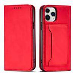 Magnet Card Case husa la iPhone 12 Pro card portofel caz carte de card titular roșu