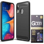 Husa Samsung Galaxy A20 Samsung Galaxy A20 Carbon Silicon Cover + sticlă