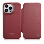 Case husa iPhone mag MagSafe iCarer CE CE Premium Leather Folio din piele de piele 14 Pro Max cu clapetă netic roșu (WMI14220716-RD)