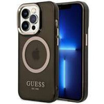 Husa Apple iPhone MagSafe GUESS 14 Pro Gold Outline negru translucid negru Hardcase