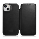 Case husa iPhone mag MagSafe iCarer CE CE Oil Wax Premium Leather Folio din piele 14 Plus cu clapetă netic negru (AKI14220707-BK)