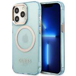 Husa Apple iPhone MagSafe GUESS 13 Pro Max Max Gold Outline Translucident Blue Hardcase
