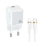 USAMS Network Charging. Încărcare rapidă USB-C T45 30W PD3.0 +QC3.0 +cablu U63 USB-C/Lightning white/white UXTZH02 (USAMS-UX)