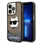 Husa iPhonecase Glitter Karl Lagerfeld 14 Pro Max 6.7" negru/negru, cu cap dur Choupette Head