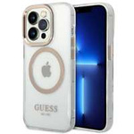 Husa iPhone case Guess 14 Pro 6.1" auriu/auriu Hard Metal Outline MagSafe