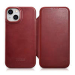 Case husa iPhone mag MagSafe iCarer CE Oil Wax Premium Leather Folio din piele 14 Plus cu clapetă roșu netic (AKI14220707-RD)