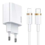 USAMS Charg. cablu 1xUSB-C T34 20W 5V-3A PD3.0 + U63 USB-C to lightning 20W alb/alb T49OCLN01
