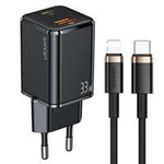 USAMS Charg. cablu 1xUSB-C+1xUSB T43 33W PD3.0 +QC3.0 + U63 USB-C to lightning negru/negru USKTZ01