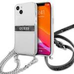 Husă cu lanț argintiu cu curea gri pentru Apple iPhone 13 Mini 4G GUESS Husa rigidă transparentă