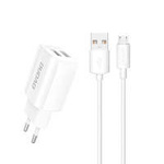Dudao incarcator EU 2x USB 5V/2.4A + cablu micro USB alb (A2EU + Micro alb)