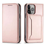 Mag Case husa iPhone net Card 14 Plus flip cover portofel stand roz