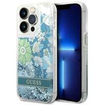 Husa Apple iPhone Liquid Glitter GUESS 14 Pro Flower Green Hardcase