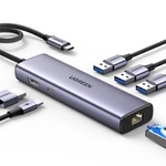 Adaptor 1in6 UGREEN CM512 USB-C la 3x USB A 3.0, HDMI, RJ45, Convertor PD