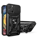 Husă Hybrid Armor Camshield pentru iPhone 16 Pro Max blindată cu capac și suport pentru cameră - neagră