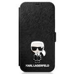 Husa KARL LAGERFELD Apple iPhone 12 Mini Book 5.4 Book Saffiano Ikonik Metal KLFLBKP12SIKMSBK Negru Case