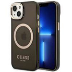Husa Apple iPhone MagSafe GUESS 14 Plus Gold Outline negru translucid negru Hardcase