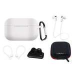 Set Silikonou husa AirPods Pro 2 / AirPods Pro 1 + husă / clemă pentru ureche / strap pentru gât / suport pentru strap ceas / carabină | alb