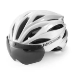 Cască de bicicletă Rockbros cu vizor, ochelari UV detașați, unisex, lucioasă - alb