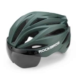 Casca de bicicleta Rockbros cu vizor, ochelari de protectie UV detasati, unisex - verde