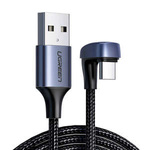 Cablu USB2.0 de sex masculin către USB-C, înclinat UGREEN 3A, 2m (negru)