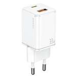 Guvernarea USAMS. reţea. 1xUSB-C + 1xUSB T43 33W (numai cap) PD3.0 + QC3.0 Încărcare rapidă alb/alb CC144TC02 (US-CC144)