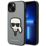 Husa Apple iPhone KARL LAGERFELD 14 Saffiano Karl`s Head Patch Silver Hardcase