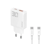 Dudao A30EUT 30W GaN încărcător de perete USB-A / USB-C + USB-C - cablu USB-C - alb