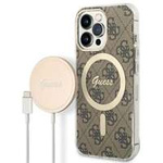 Kit Husa Guess Case+ Încărcător iPhone 13 Pro Max maro/maro Hard case 4G Print MagSafe